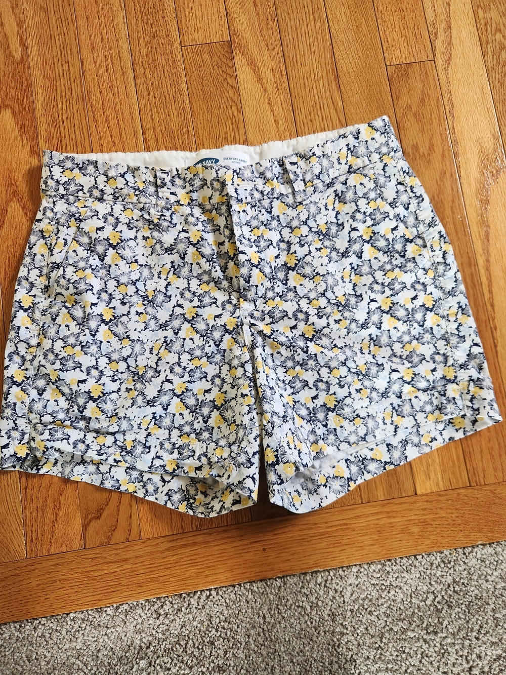 Old Navy White Floral Bermuda Shorts with Navy and Yellow Print